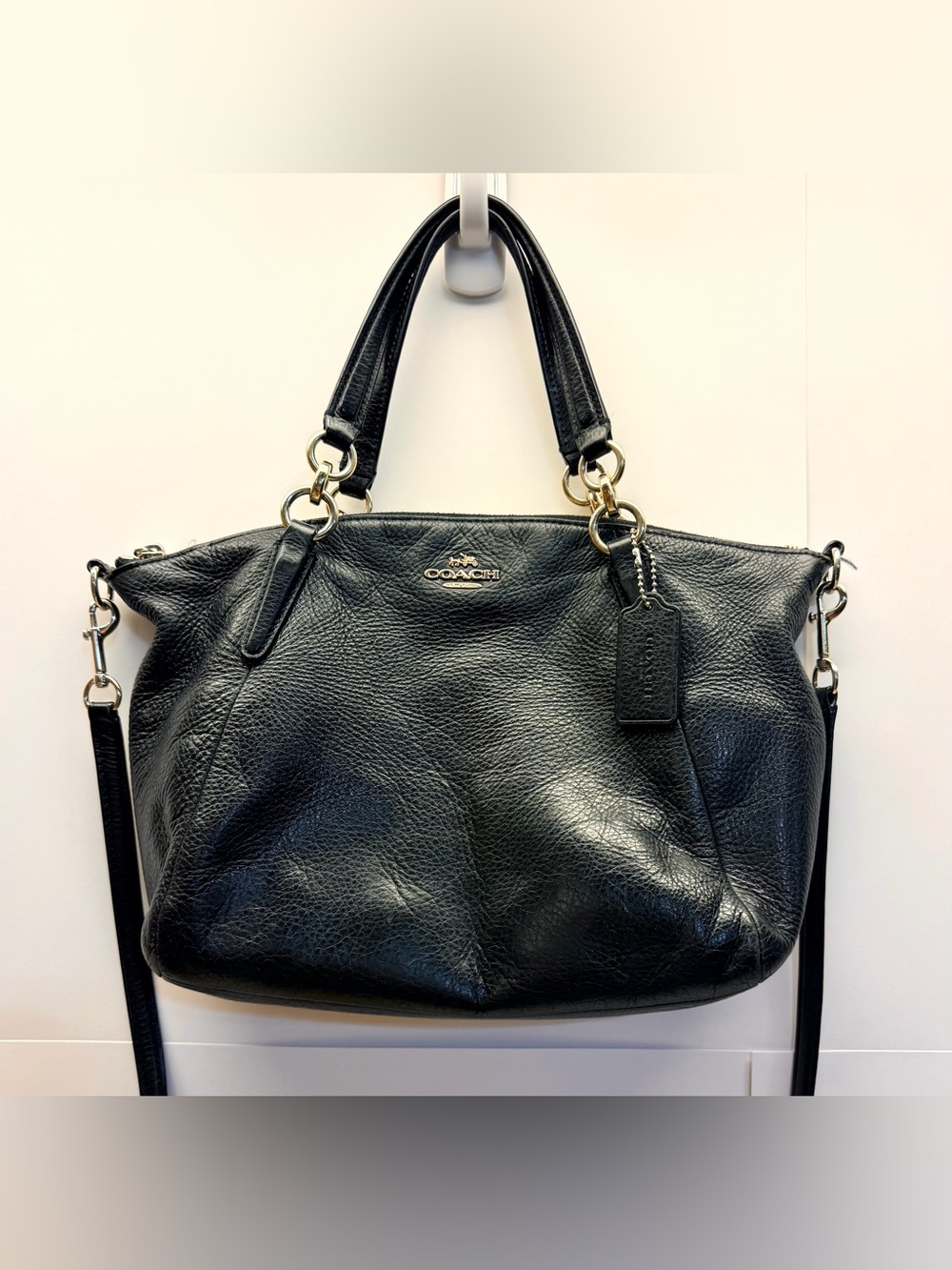 Coach Kelsey Black Pebbled Leather Satchel Crossbody F36675